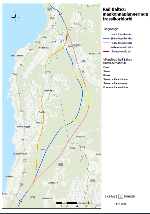Rail Balticu kuus trassikoridori alternatiivi, mida omavahel võrreldi ja hinnati (23.10.2023)